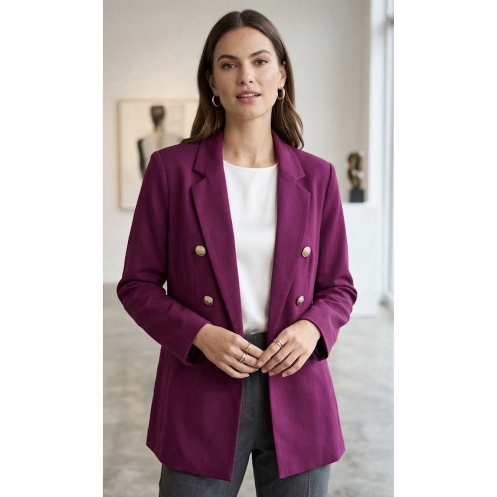 Anne Klein Blazer Collared Faux Double Breasted Button Size Large Deep Plum